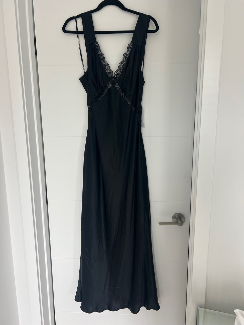 Reformation - “Chania Dress” Black Lace-Trim Long Slip Dress
